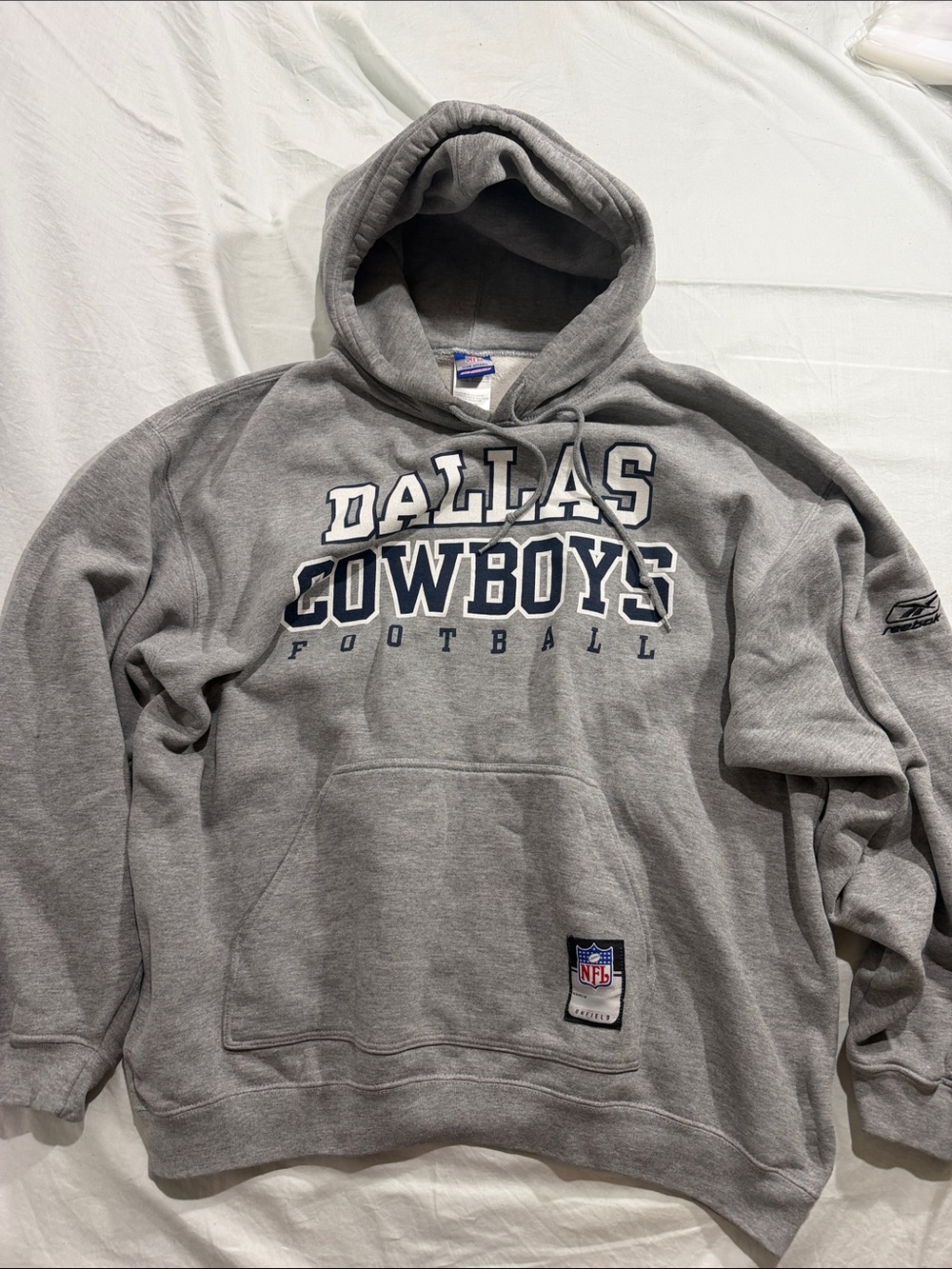 Vintage Reebok Gray Pullover Hoodie with Navy and White Team Lettering